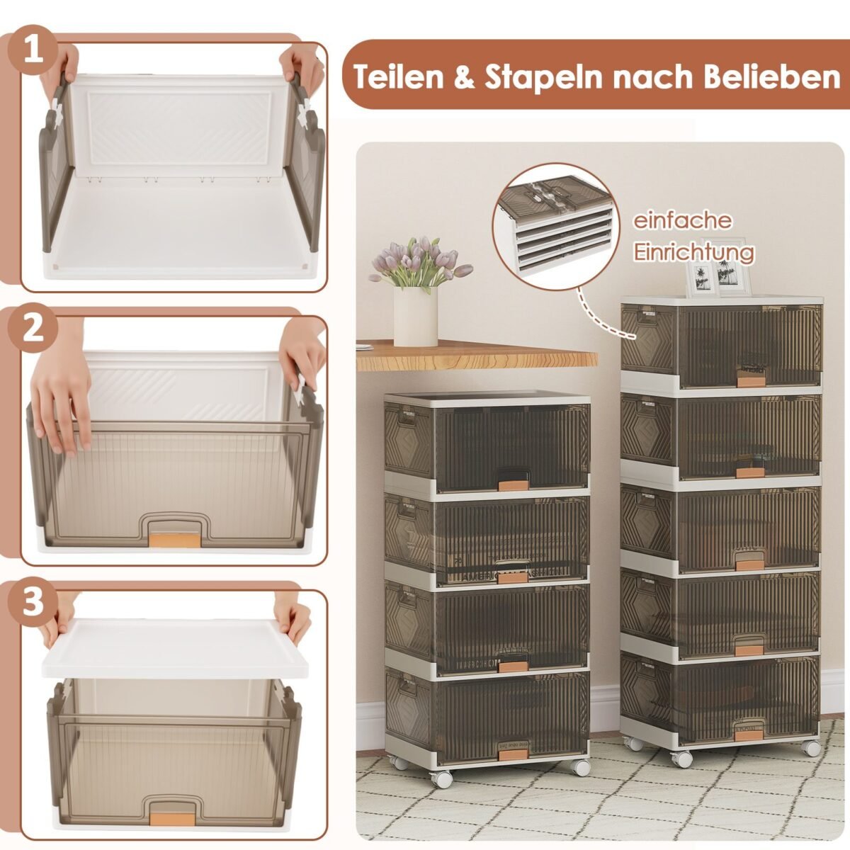 Modulinė batų laikymo sistema su ratukais penkių lygių (Ruda)