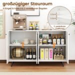 Tvirtas 4 durų komoda su reguliuojamomis lentynomis (Balta)