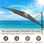 Šoninis skėtis nuo saulės 300x300 cm su rankenėle ir 360° sukimosi funkcija (Tamsiai pilka)