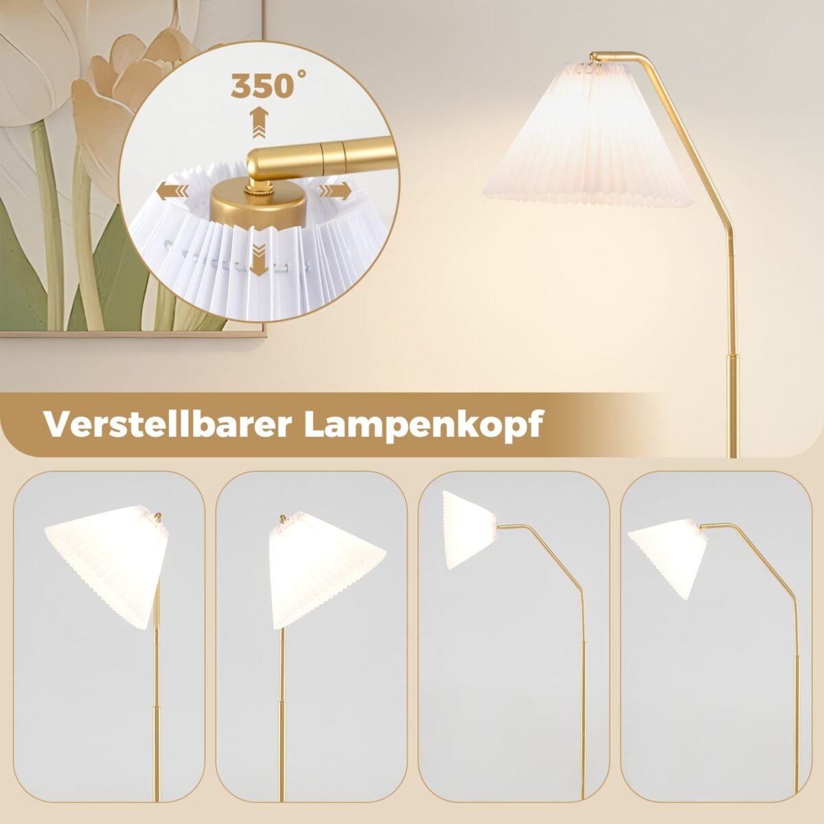 Lankstoma grindinė lempa su reguliuojama galvute (Balta)