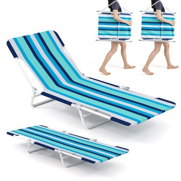 Sulankstoma lauko gultavietė su reguliuojama nugaros ir kojų atramomis (Mėlyna)