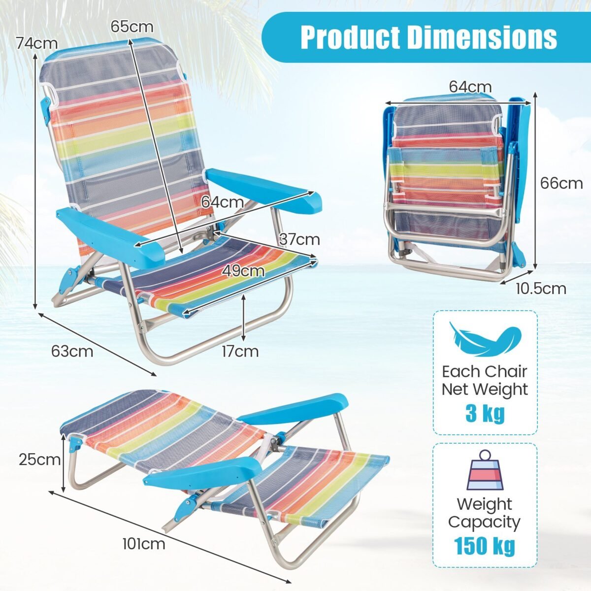 Sulankstomos lauko kėdės su reguliuojamu atlošu (Vaivorykštinė)