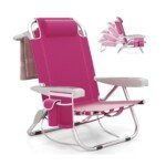 Sulankstomas krėslas su reguliuojamu atlošu ir šonine kišene (Rožinė)