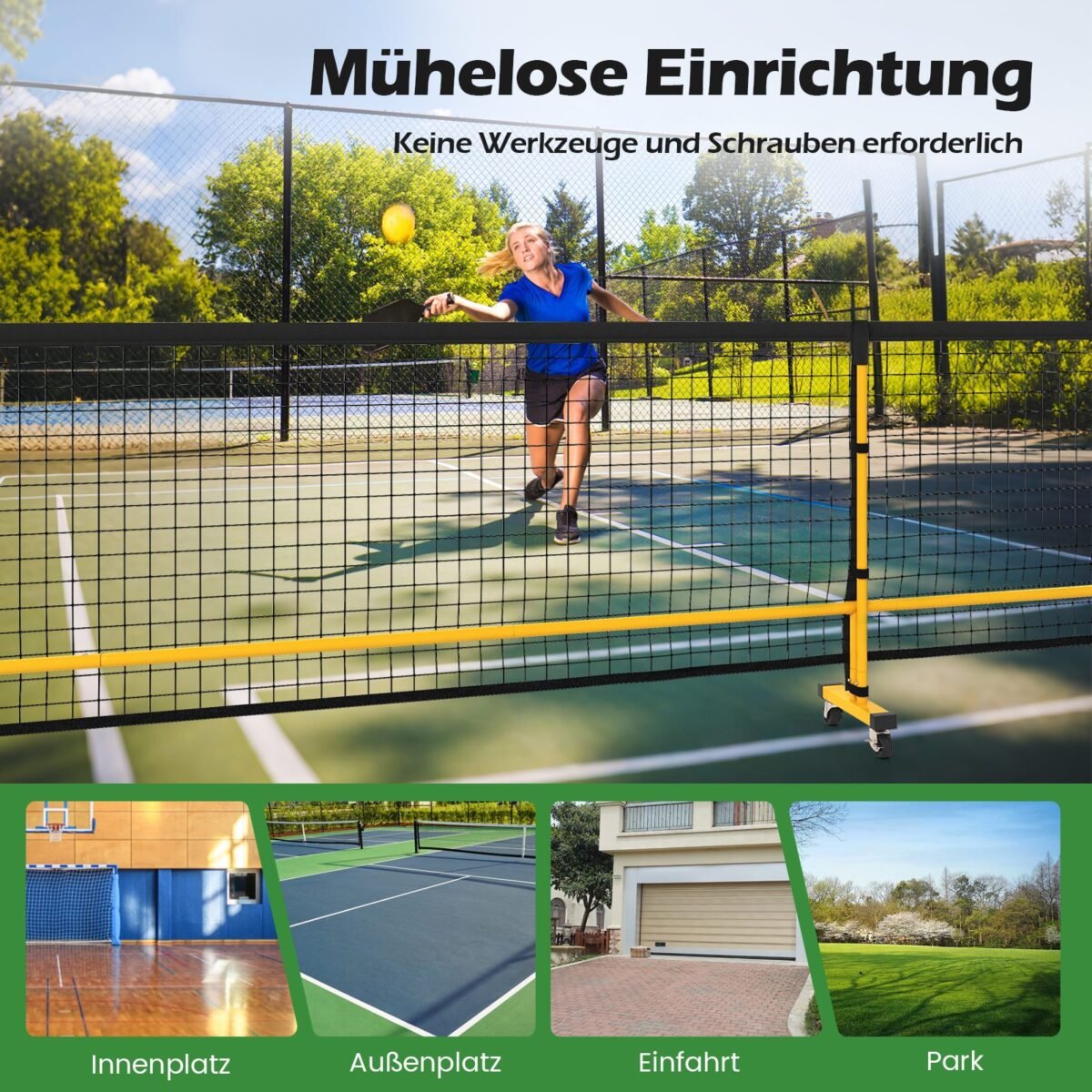 Nešiojama Piklbolo aikštelė su ratukais 6,7 m (Juoda)