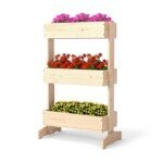 Vertikalus 3 pakopų gėlynas su augalų dėžėmis (Natūrali)