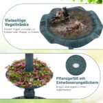 Vandens ir maisto indas paukščiams su saulės šviestuvu ir augalų vazonu (Žalia)