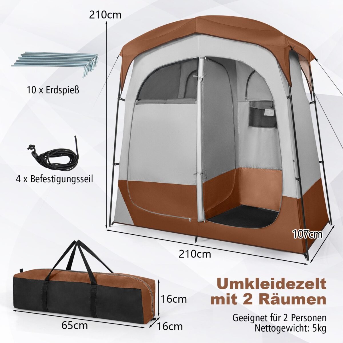 Tualeto ir dušo palapinė su pertvaromis (Ruda)