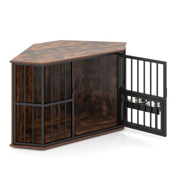 Erdvus kampinis šunų narvas su dviem nerūdijančio plieno dubenėliais (Ruda)