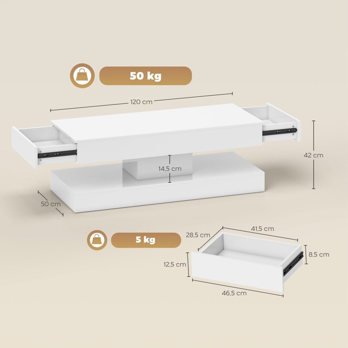 Modernus kavos staliukas su nuotoliu valdomu LED apšvietimu ir talpia saugykla