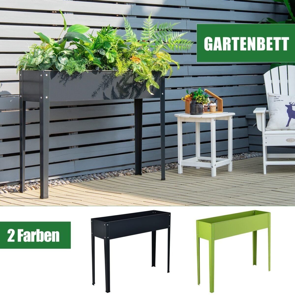 Paaukštintas metalinis gėlynas su drenažu (Pilka)