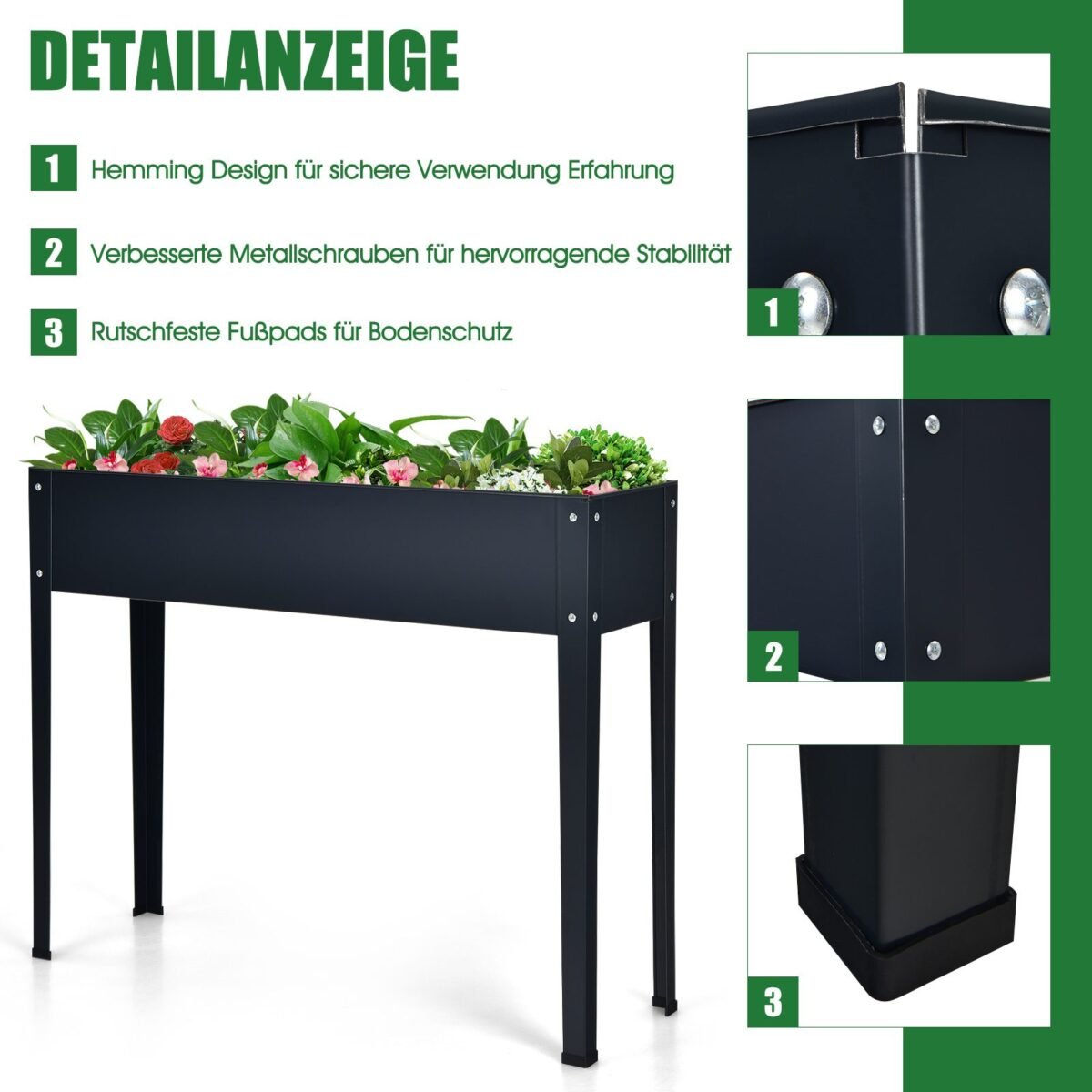 Paaukštintas metalinis gėlynas su drenažu (Pilka)