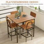 Virtuvės stalas su 4 baro kėdėmis natūrali medžio apdaila (Ruda)