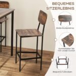 Valgomojo komplektas su 4 baro kėdėmis ir 4 stalais (Rustiška ruda)