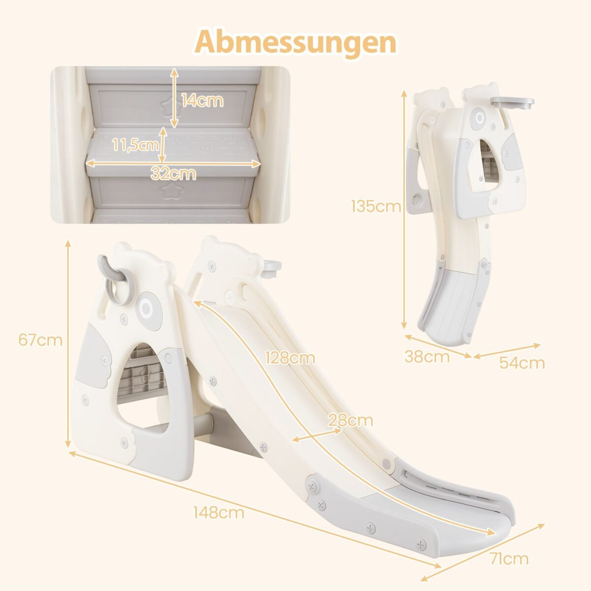 Kūdikių čiuožykla su krepšinio lenta ir žiedu (Pilka)