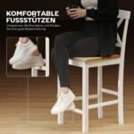 Dviejų kaučiukmedžio baro kėdžių komplektas su atlošu ir kojų atrama