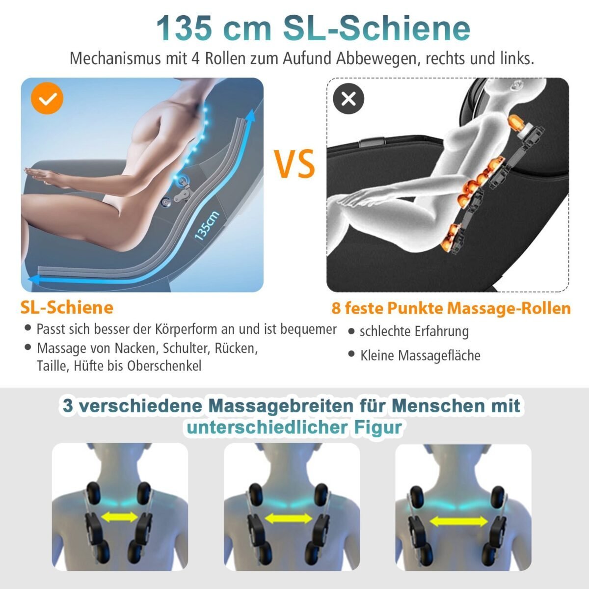 Pilno kūno masažinis krėslas su SL trajektorija ir nulinės gravitacijos funkcija (Šviesiai ruda)