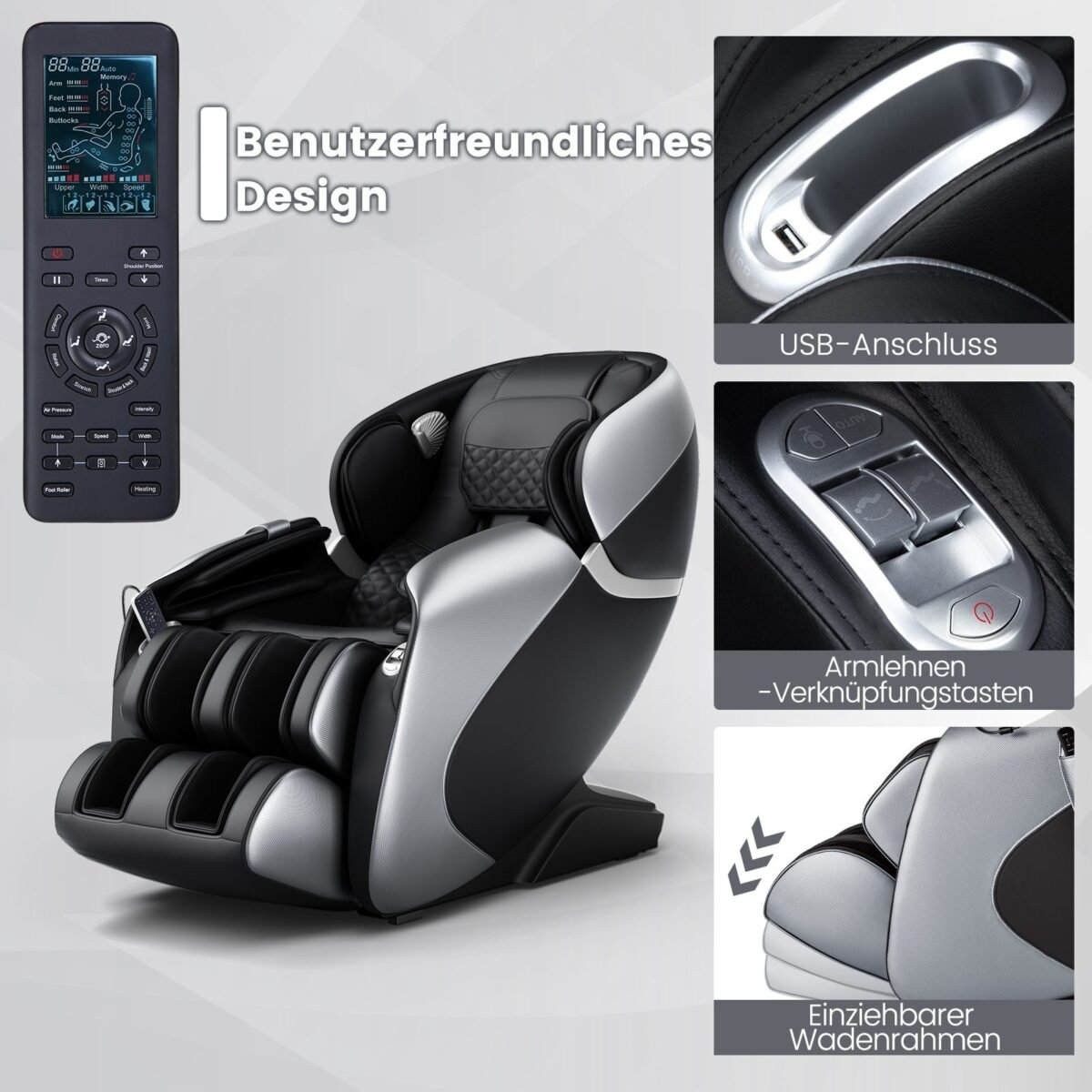 Masažinis krėslas su SL trajektorija ir nulinės gravitacijos funkcija (Juoda)