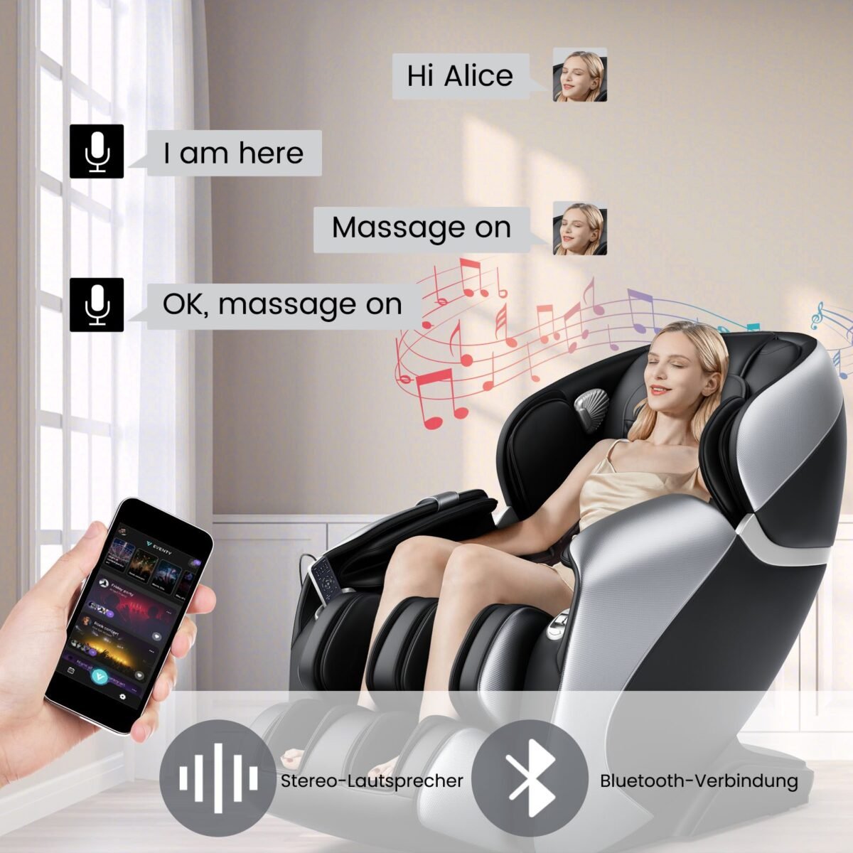 Masažinis krėslas su SL trajektorija ir nulinės gravitacijos funkcija (Juoda)