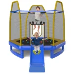 Vaikiškas batutas su čiuožykla ir kopėtėlėmis 223 cm (Mėlyna)