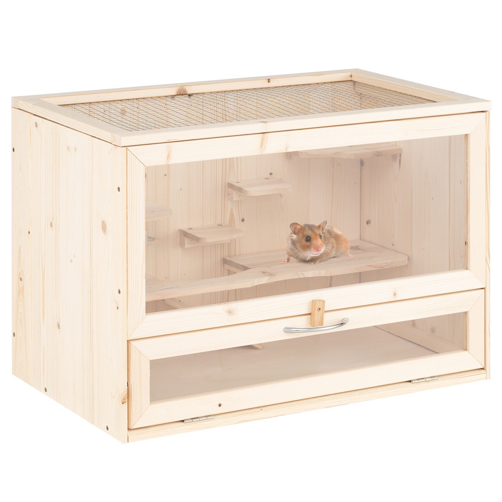 hlzernehamsterkfigmitnetzklappdeckelmultileiternhamsterlebensraumlaufstall_1753265306957_image_2 Medinis triušių narvas su keliais aukštais (Natūrali)