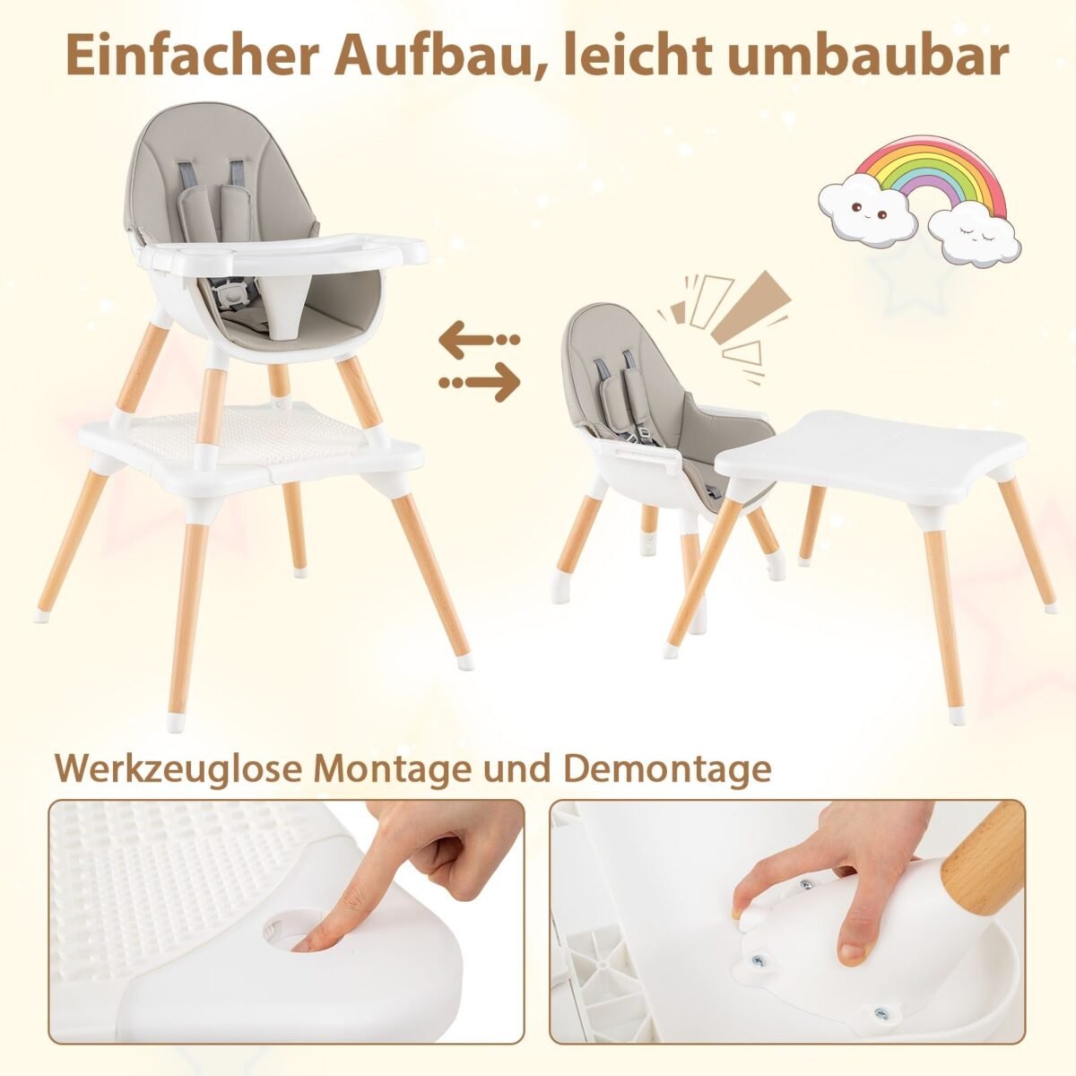 Universalus vaikiškos kėdutės-stalo komplektas 6 viename (Pilka)