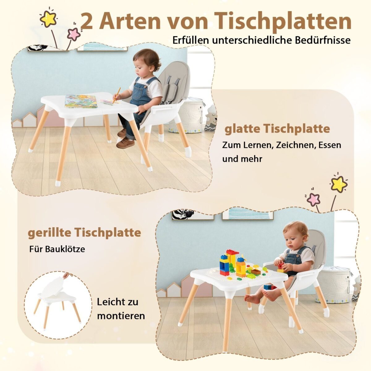 Universalus vaikiškos kėdutės-stalo komplektas 6 viename (Pilka)