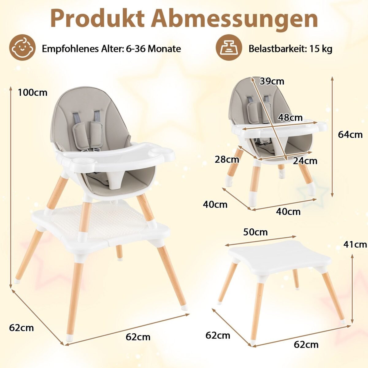 Universalus vaikiškos kėdutės-stalo komplektas 6 viename (Pilka)