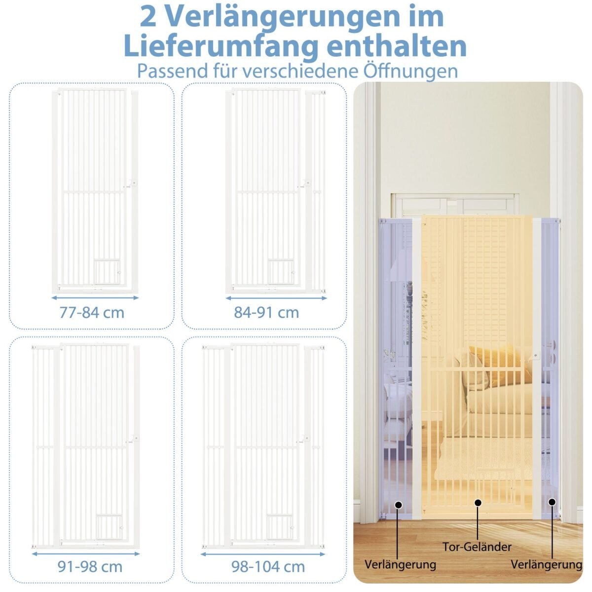 Aukšta metalinė tvorelė gyvūnams su praplėtimais (Balta)