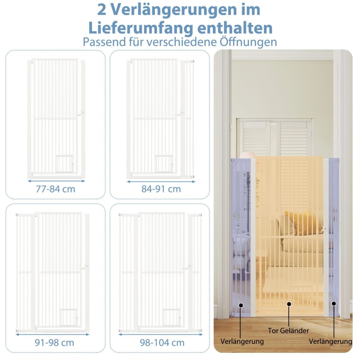 Aukšta metalinė gyvūnų sienelė su praplėtimais (77-104 cm) (Balta)
