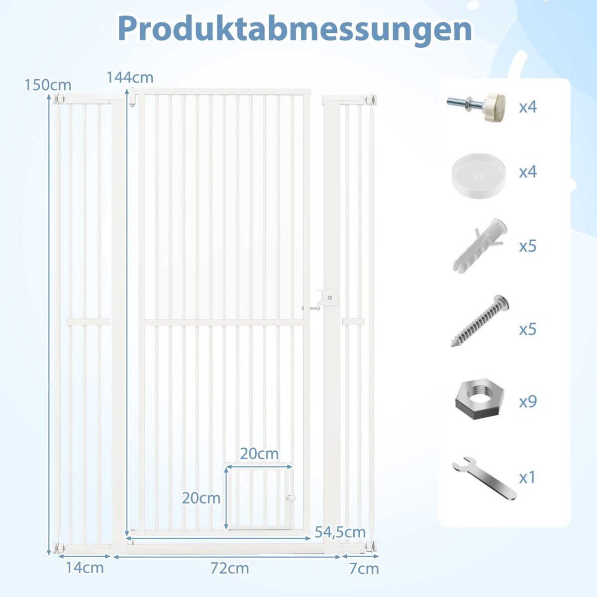 Aukšta metalinė gyvūnų sienelė su praplėtimais (77-104 cm) (Balta)
