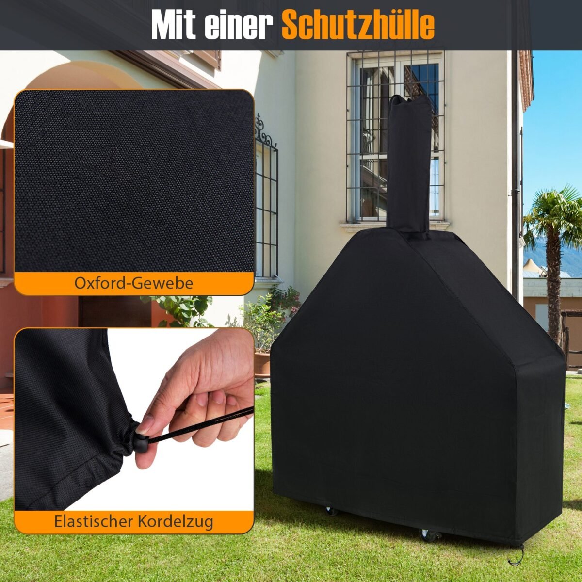 Lauko malkomis kūrenama picų krosnis su apsaugine danga (Juoda)