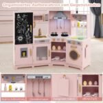 Medinė kampinė virtuvėlė su garsais ir šviesomis (Rožinė)