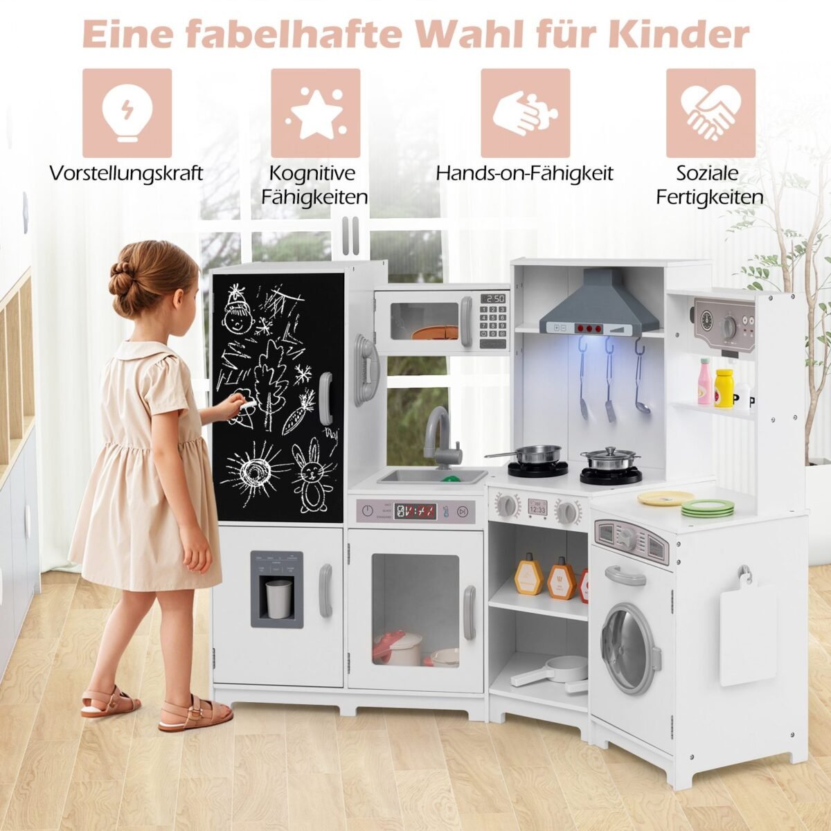 Vaikiška kampinė virtuvėlė su šviesos ir garso efektais (Balta)