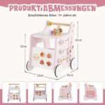 Medinis vežimėlis su stumdomais žaislais ir daiktadėže (Rožinė)