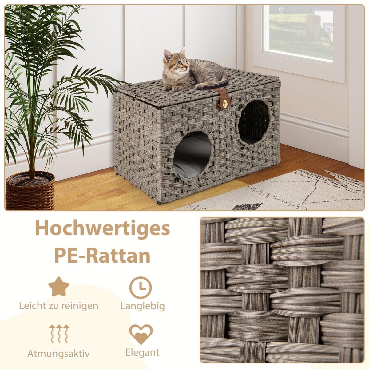 Sulankstomas PE rotango namelis-lėliukė su pagalvėle (Pilka)