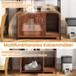Daugiafunkcinė kačių tualeto spintelė su knygų lentyna ir integruota įkrovimo stotele (Riešuto)