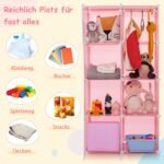 Vaikiška drabužių spinta su 8 skyreliais ir pakabinama lentyna (Rožinė)