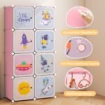 Vaikiška drabužių spinta su 8 skyreliais ir pakabinama lentyna (Rožinė)