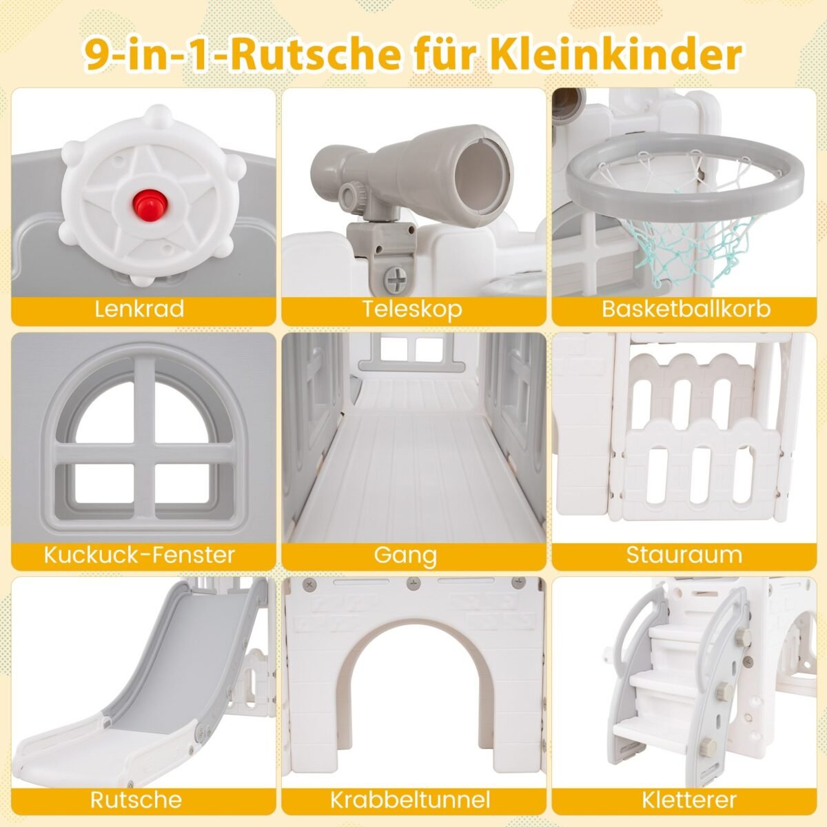 Vaikų žaidimų aikštelė su čiuožykla ir krepšinio lanku (Pilka)