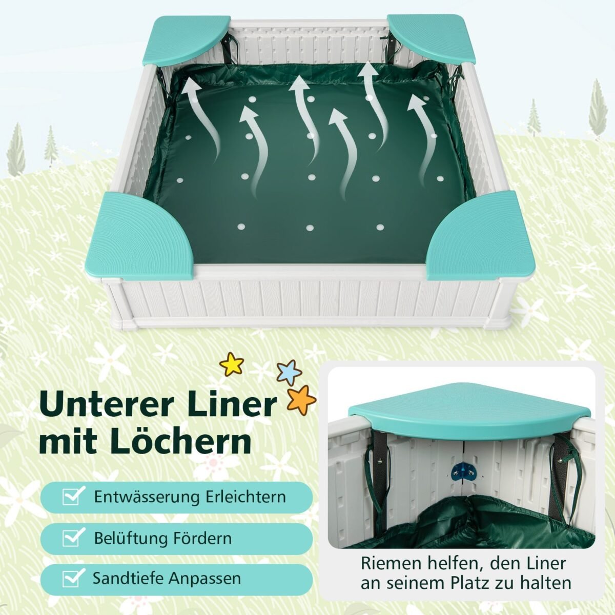 Smėlio dėžė su suoliukais ir apsauginiu uždangalu (Balta)