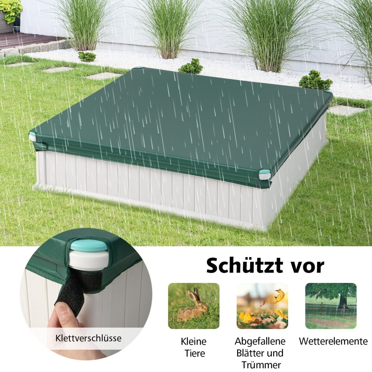 Smėlio dėžė su suoliukais ir apsauginiu uždangalu (Balta)