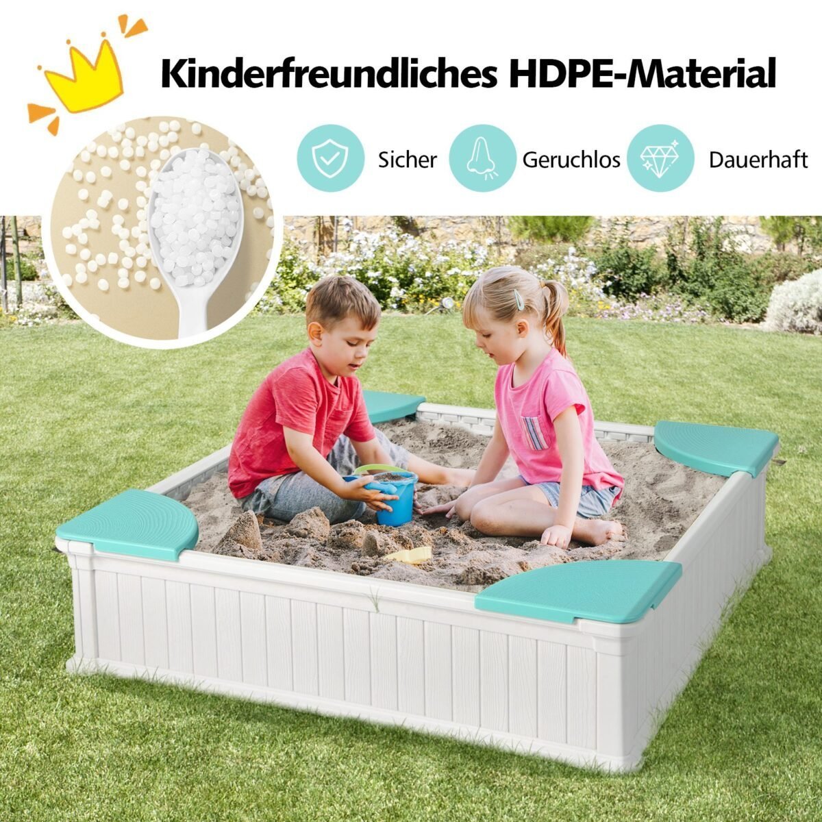 Smėlio dėžė su suoliukais ir apsauginiu uždangalu (Balta)