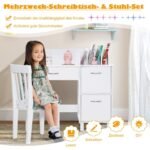 Vaikiškas rašomasis stalas su kėde ir laikymo funkcija (Balta)