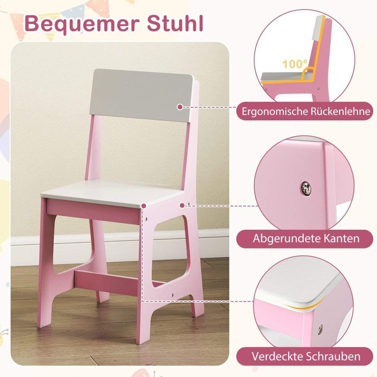 Vaikiškas rašomasis stalas su kėdės komplektu ir lentynomis (Rožinė)