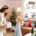 Vaikiškas rašomasis stalas su kėdės komplektu ir lentynomis (Natūrali + Balta)