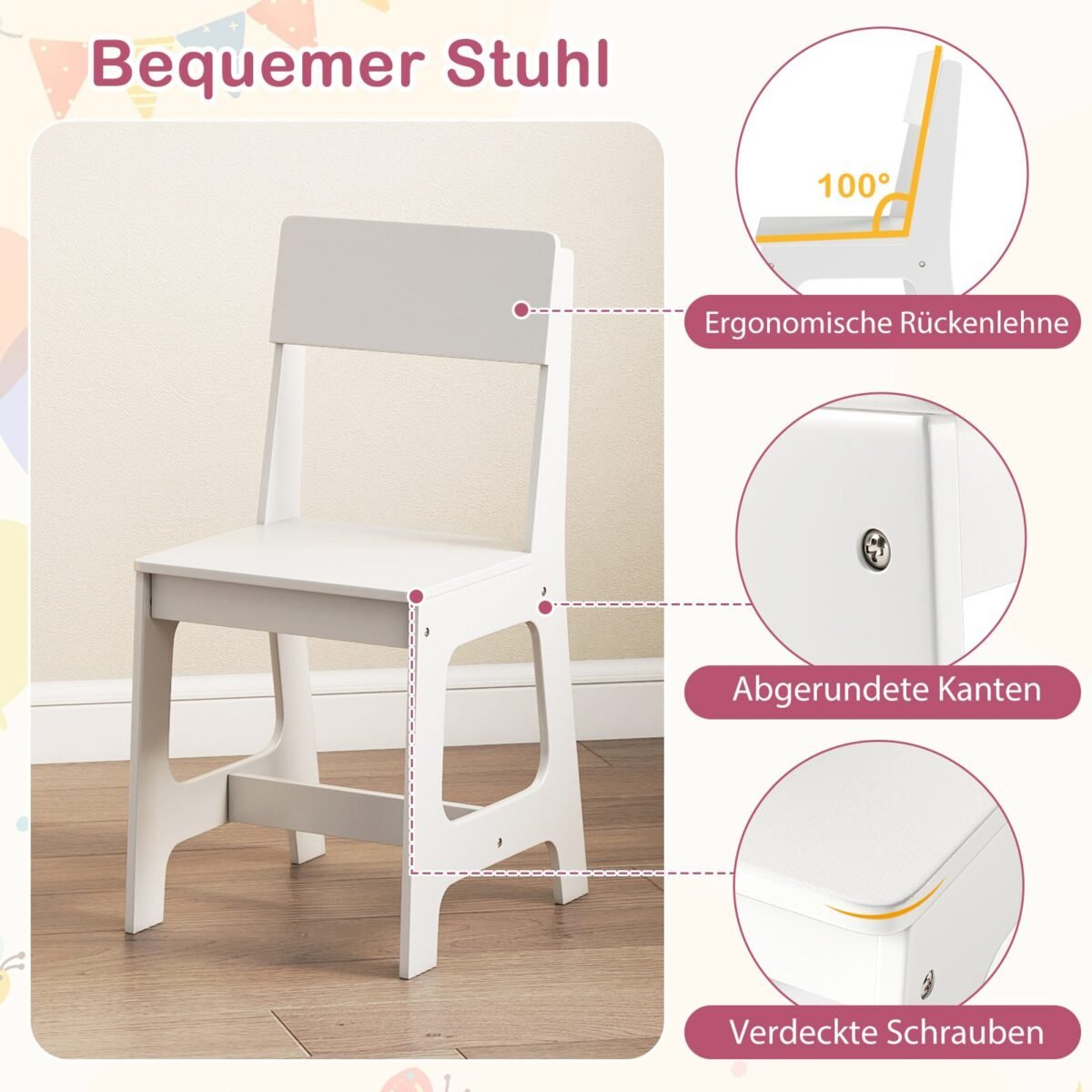 Vaikiškas rašomasis stalas su kėde ir laikymo sprendimais (Balta)