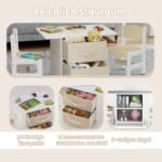 Vaikų medinis stalas su dviem kėdutėmis ir laikymo dėže (Smėlio)