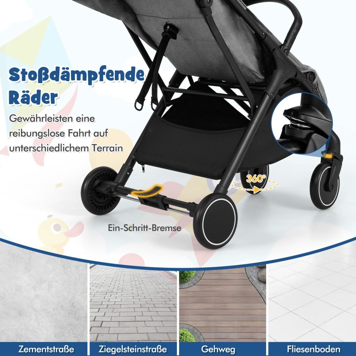 Kompaktiškas kelioninis vežimėlis su reguliuojama nugaros atrama (Pilka)