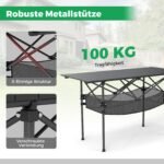 Sulankstomas kempingo stalas su aliuminine plokšte ir tinklelio krepšiu (Juoda)