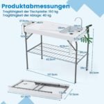 Sulankstomas lauko stalas su kriaukle ir grotelėmis (Balta)